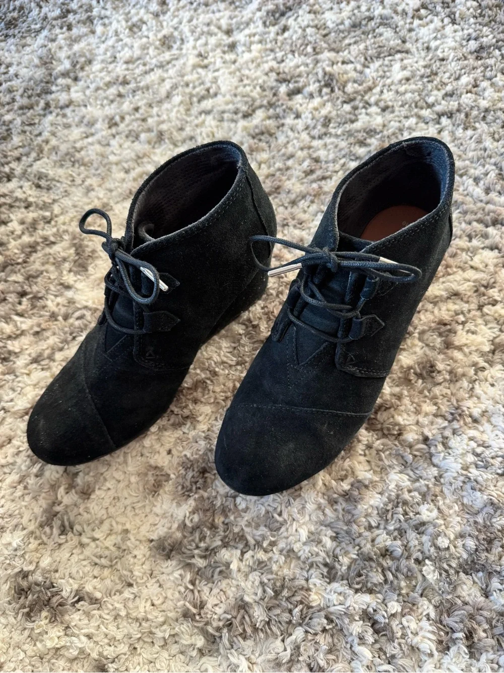 Toms Black Suede Lace-Up Ankle Booties